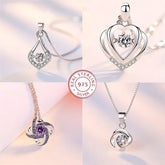 Elegant sterling silver necklace pendant with zircon stone and crystal accents featuring heart and swirl designs